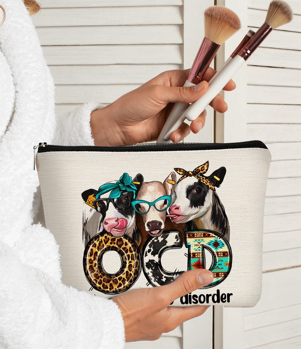 BARPERY Western Makeup Bag OCD Obsessive Cow Disorder Funny Cows Print Farmhouse Heifers Cosmetic Bag Gifts for Girl Cows Lover, Birthday Gift for Sister Girl Best Friend Daughter Granddaughter