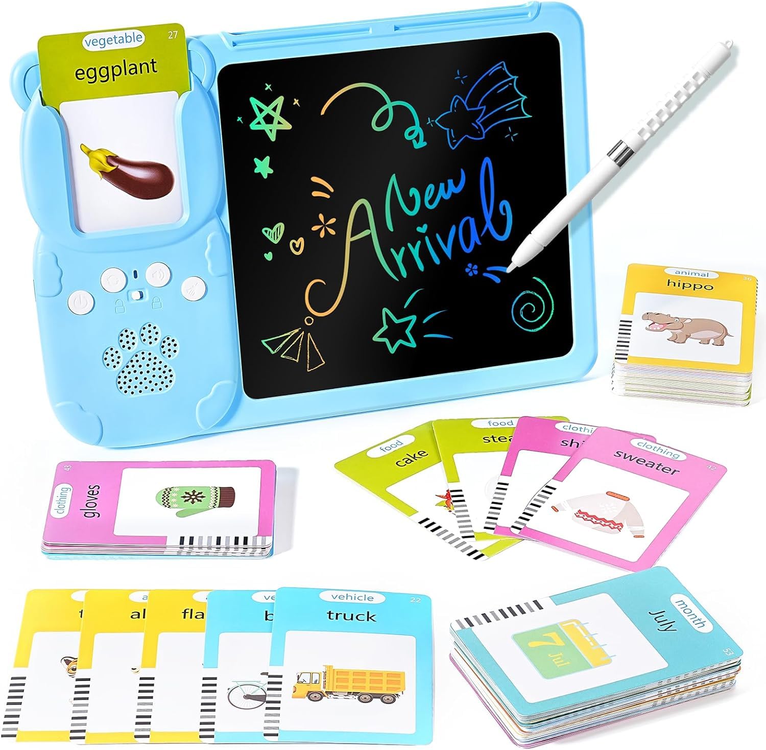 BAREPEPE 112 Talking Flash Cards LCD Writing Tablet for 3-8 Years Toddlers, Rechargeable Drawing Board Pad Toy for Boys Girls Kids Birthday Gifts, Preschool Montessori Speech Therapy - Blue-image-18