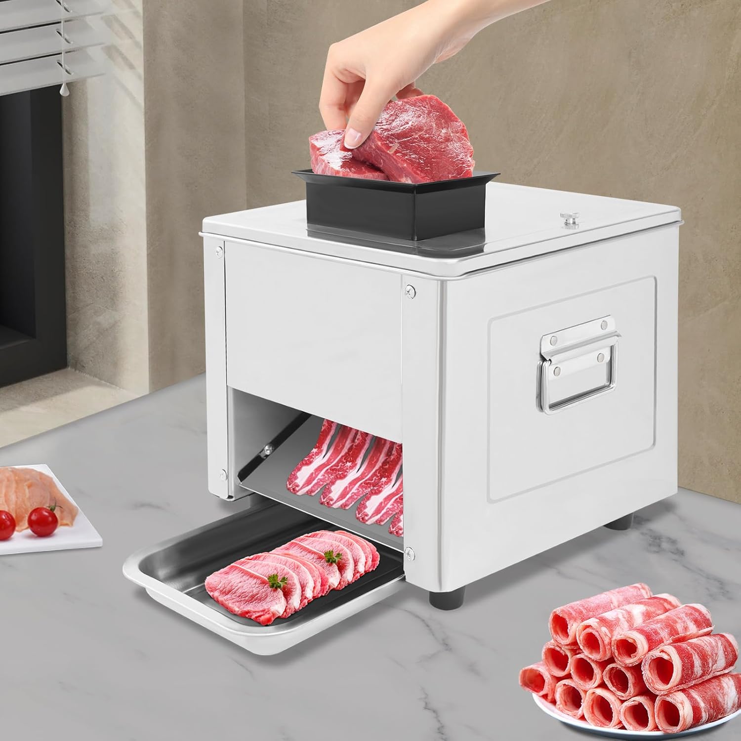 850W Electric Meat Cutter Machine, Stainless Steel Commercial Slicer & Shredder​​, 5mm Thickness 330lb/h Capacity, Food Cutting Slicer for Home & Restaurant