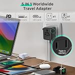 Fosmon Universal Travel Adapter GaN III PD 20W Worldwide Power Plug Adapter | For Europe EU UK Italy Asia USA AUS Japan China, 2X USB-C and USB-A Ports Fast Charging Wall Charger AC Outlet Universal