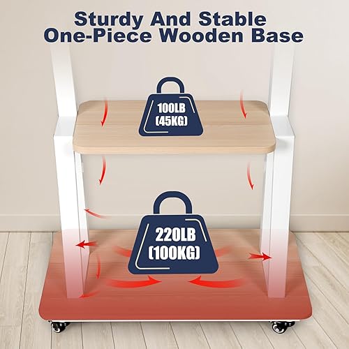 Miniatura 7 de Soporte de TV móvil con ruedas para 32 a 75 pulgadas plano/curvado LED, LCD/OLED, soporte de TV portátil de suelo con estante de madera para