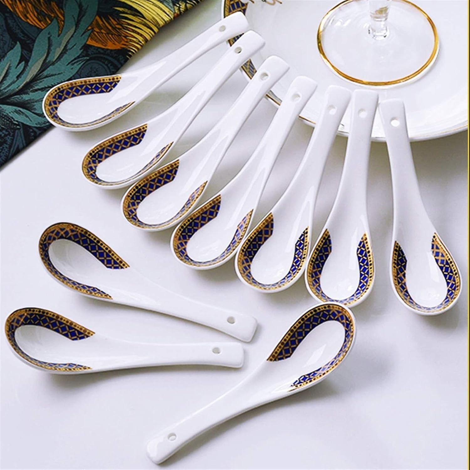Scoop Spoon Set Household Bone China Small Spoon 10 Asian European Style Porcelain Spoons (5.31 inches Long) Soup Spoon