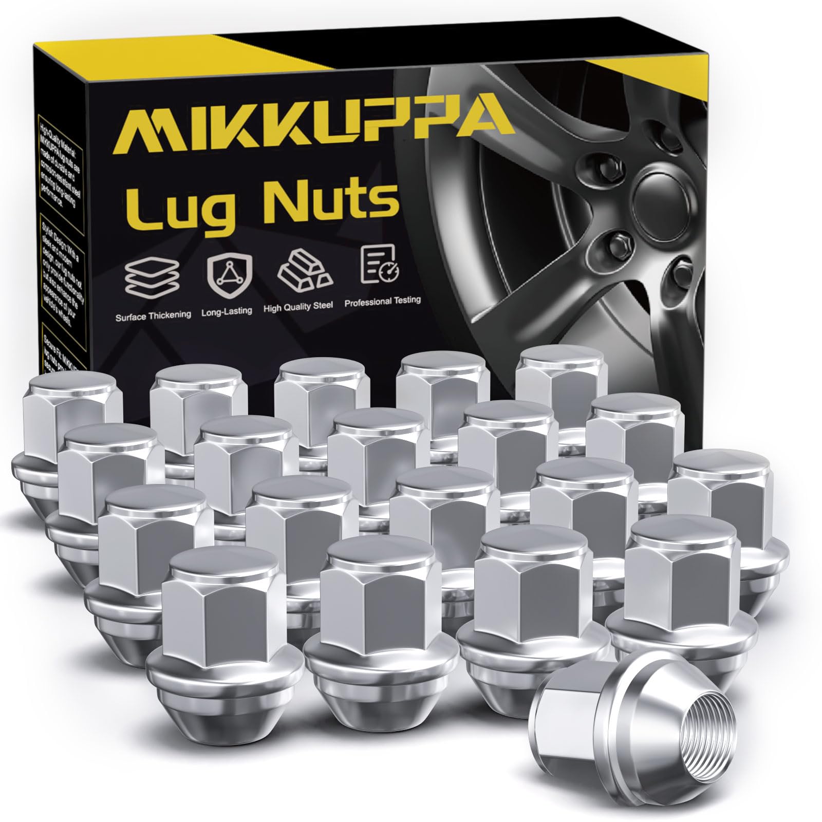 MIKKUPPA M12x1.5 Radmuttern - SW19 Ersatz für 2006-2020 Ford Fusion, 2012-2018 Focus, 2001-2022 Escape, 2011-2019 Fiesta, 20 Stück Einteilige Chrom OEM Factory Style Bulge Acorn Seat Radmuttern