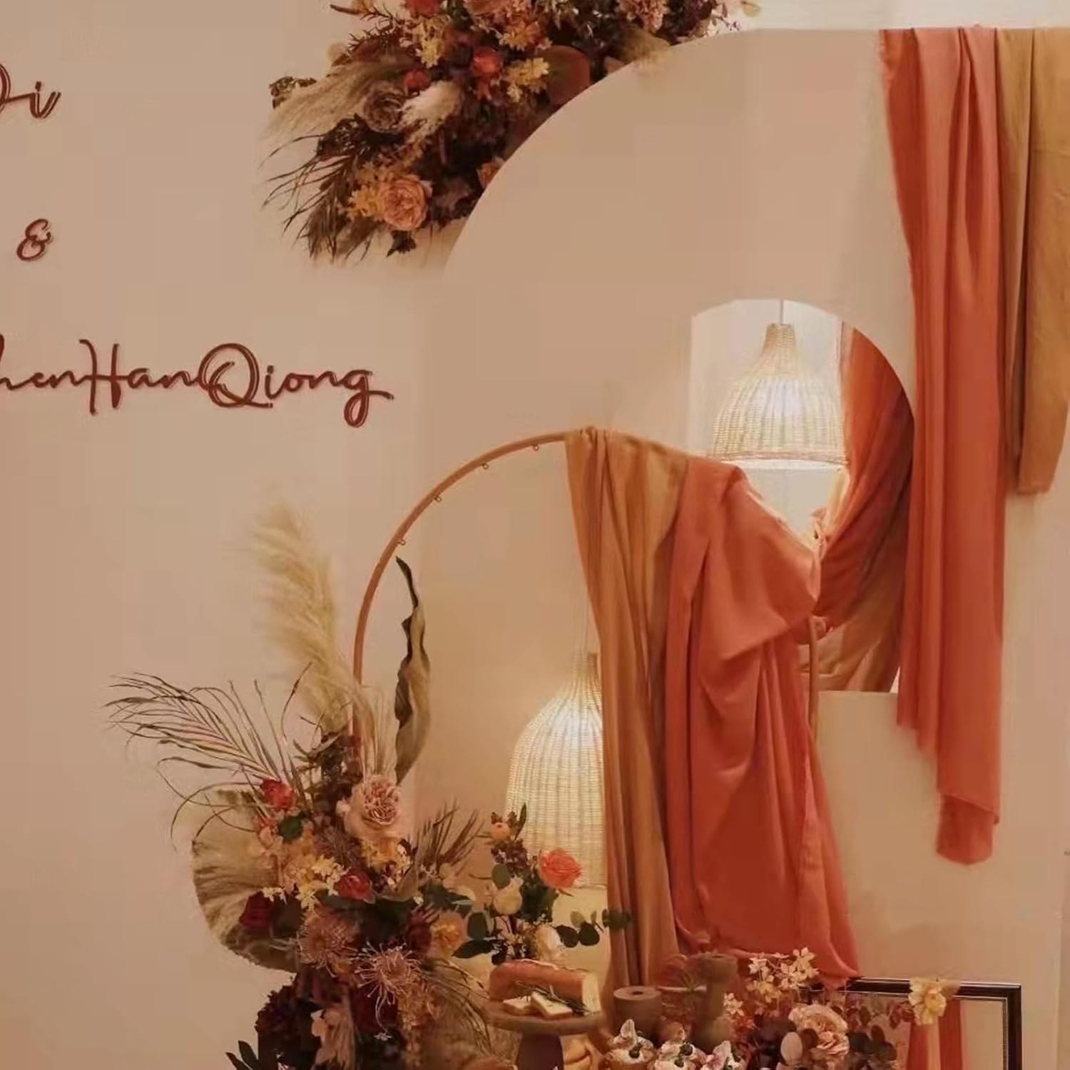 2 Panel Wedding Arch Draping Fabric,2.46x19.68 FT Stretch Yarn Chiffon Drapery Ceiling Sheer Backdrop Curtain for Wedding Party Ceremony Stage Swag(Orange)