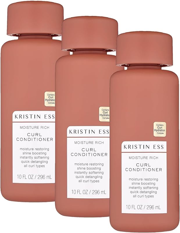 Kristin Ess Hair Moisture Rich Curl Conditioner for Curly + Wavy Hair, Curly Hair Product, Detangler, For Dry Damaged Hair, Vegan, Sulfate, Paraben and Silicone Free, Color + Keratin Safe, (Pack of 3)