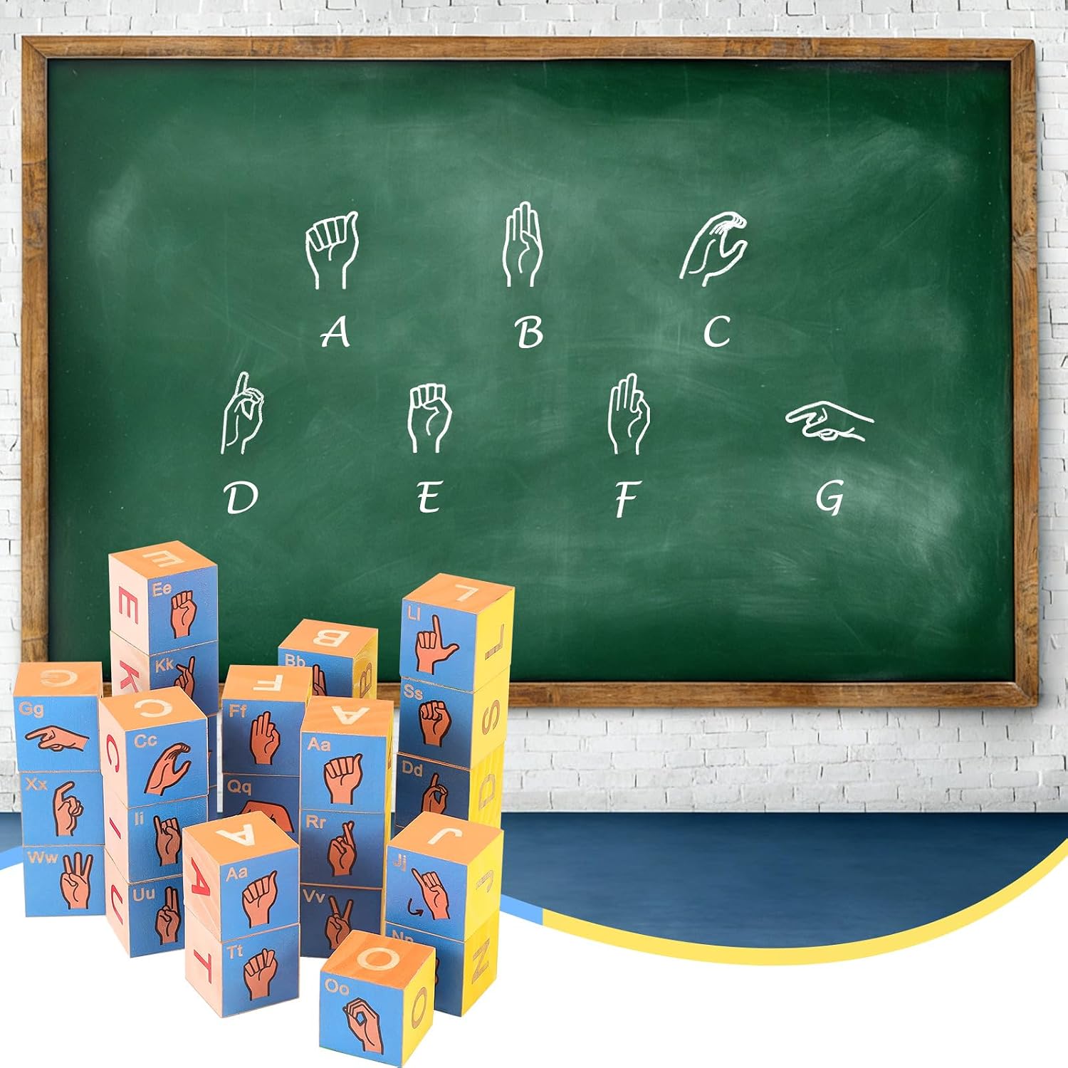 Yousoontic 28 Pcs American Sign Language Alphabet Blocks ASL Wooden Cube Blocks ASL Gifts for Sign Language Learning Hearing Impaired and Speech Therapists