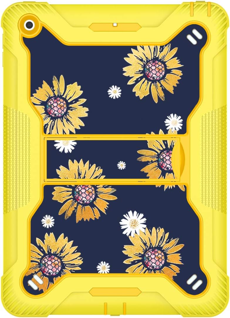 for Floral Sunflower Cute Slim Kickstand Hard PC Silicone Rugged Bumper Heavy Duty Shockproof Full Body Protective Case for iPad 9th/8th/7th 2021/2020/2019