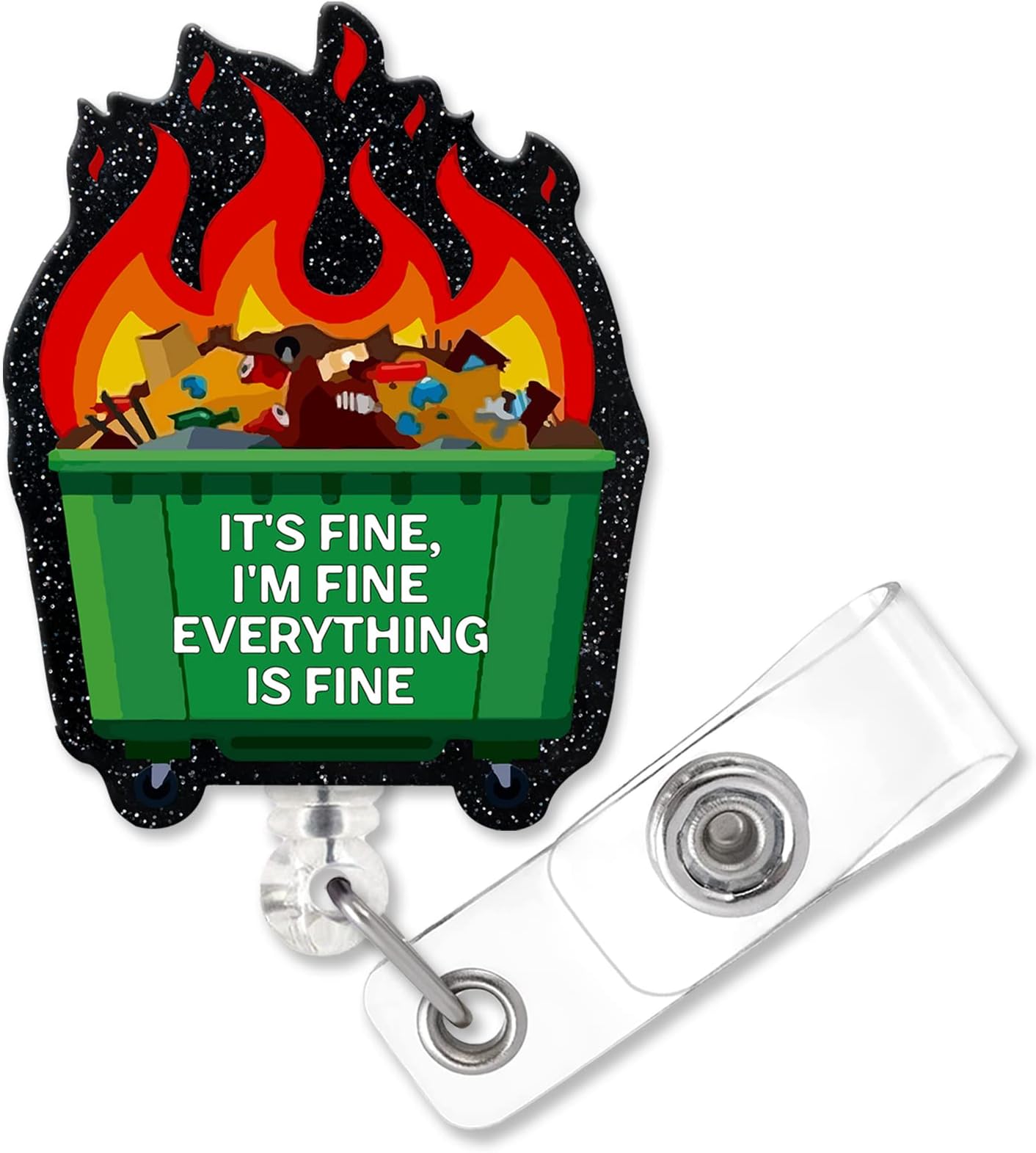 ZBCFSCSB It's Fine I'm Fine Funny Shaped Badge Reel Holder with Metal Shark Clip, Office Hospital Lab Work ID Tag, Badge Gift for Doctor Nurse Social Worker Colleague Teacher Anesthetist