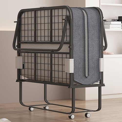 BALUS Cama plegable con colchón para adultos, cama plegable de 75 pulgadas de largo x 46 pulgadas de ancho con colchón de espuma viscoelástica de 5
