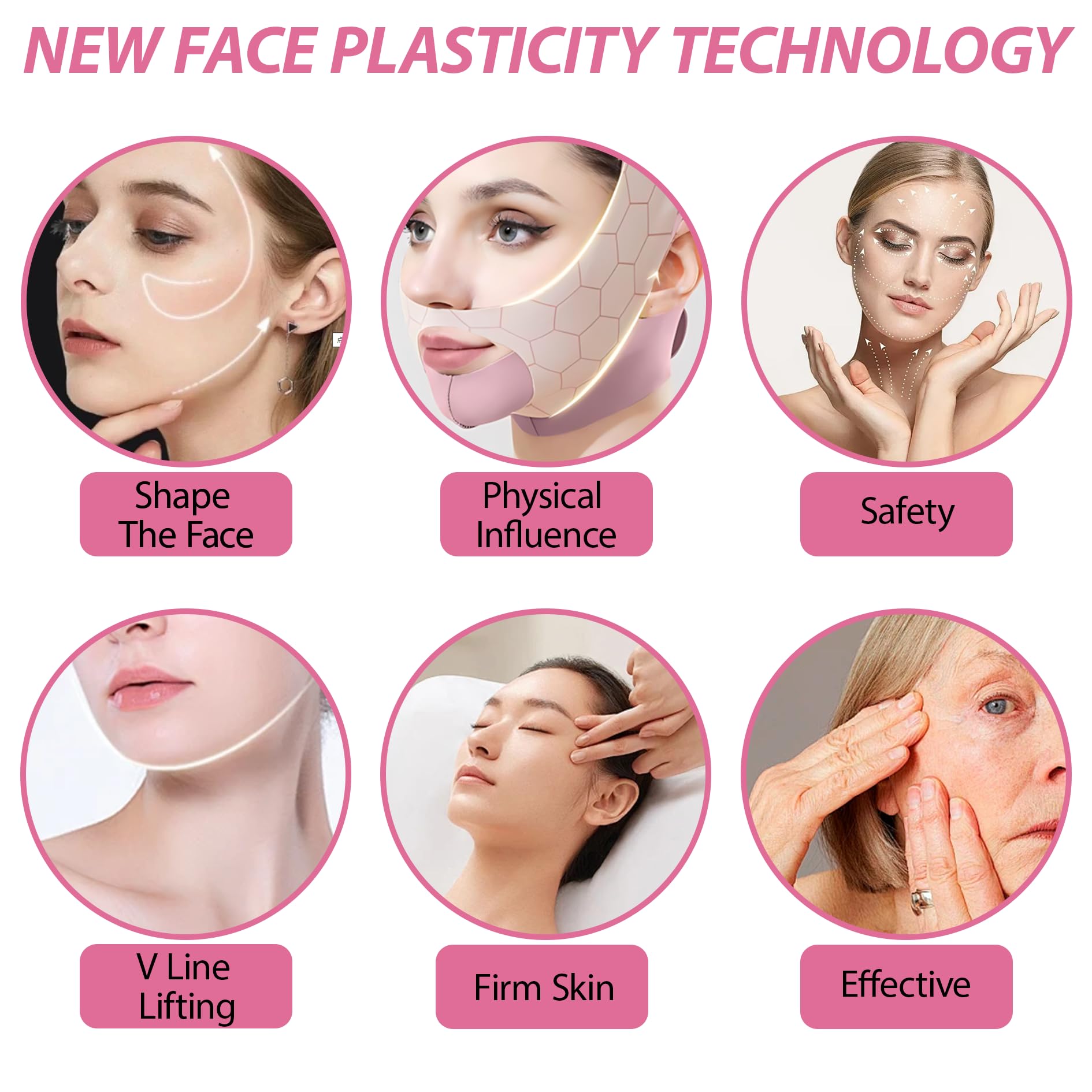 Chin Lift Mask Chin Strap for Sleeping Face V Line Face Mask Jawline Strap Skin Firming and Shaping Uniform Reusable Contains 40 Lifting Patches (Pink) - Image 4