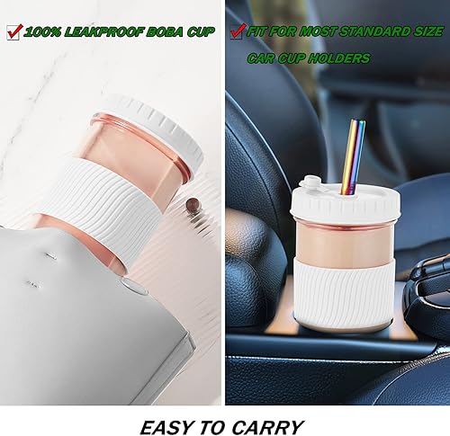 Miniatura 5 de Paquete de 2 tazas reutilizables Boba, taza de batido de boca ancha de 24 onzas, tarro de vidrio con tapas y pajillas, tazas de té burbujasBoba,