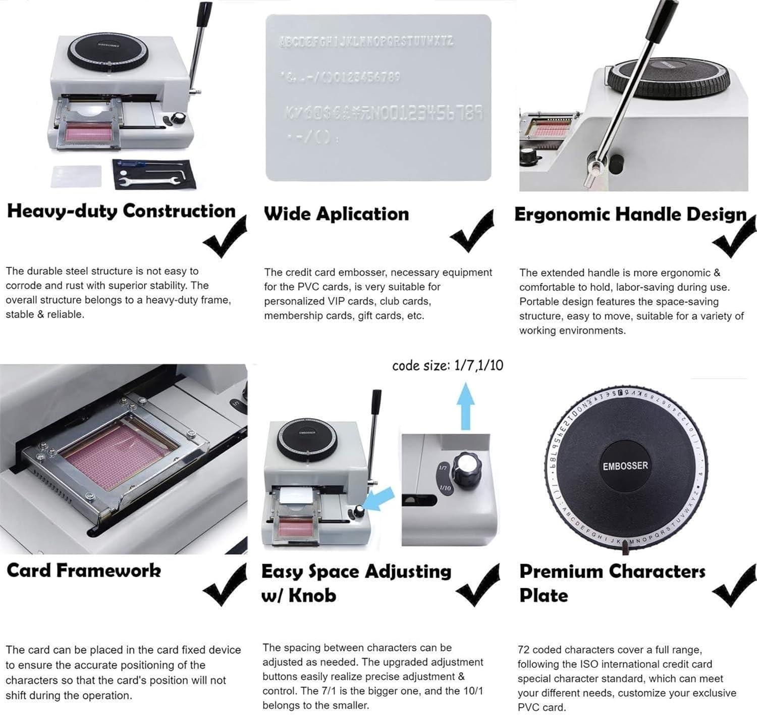 PVC Card Embosser 68 Characters Manual Embossing Machine Credit ID VIP Code Gift Card Printer Letterpress Stamping Print Machine