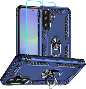 HNHYGETE for Galaxy A36 5G Phone Case with Screen Protector 360Grade Rotatable Kickstand Non-Slip Military-Grade Drop and Shock Protection - Case for Samsung Galaxy A36 5G Blue