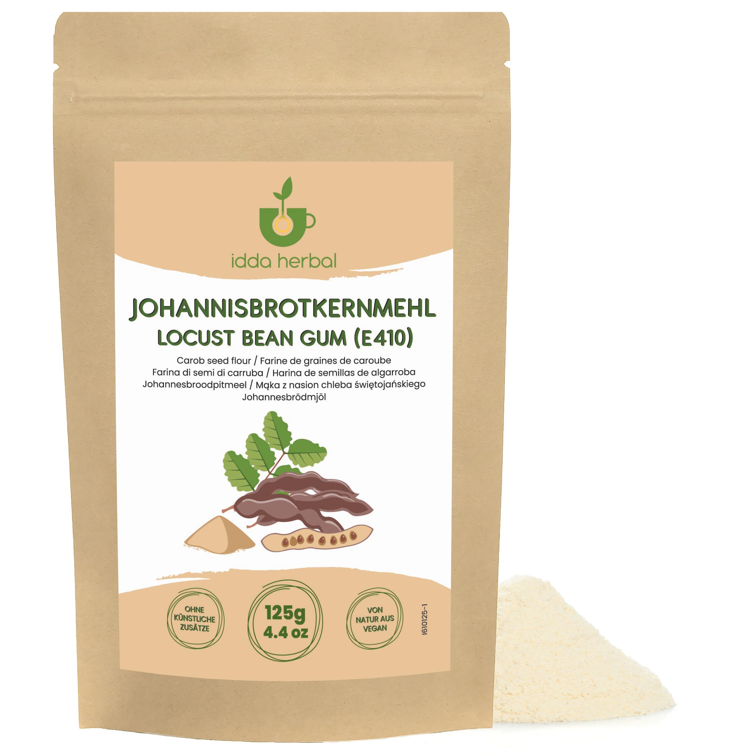 IDDA Herbal Johannisbrotkernmehl E410 125g, natürliches Verdickungsmittel, Viskosität 3000 CPS