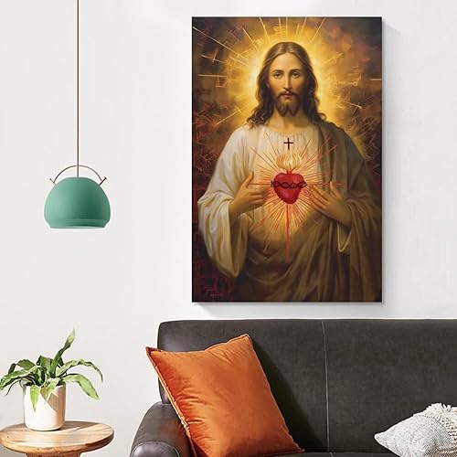 Miniatura 5 de Reccmeny Lienzo religioso del Sagrado Corazón de Jesús, cuadro de Cristo, arte de pared, pintura de Dios cristiano, foto para decoración de la sala