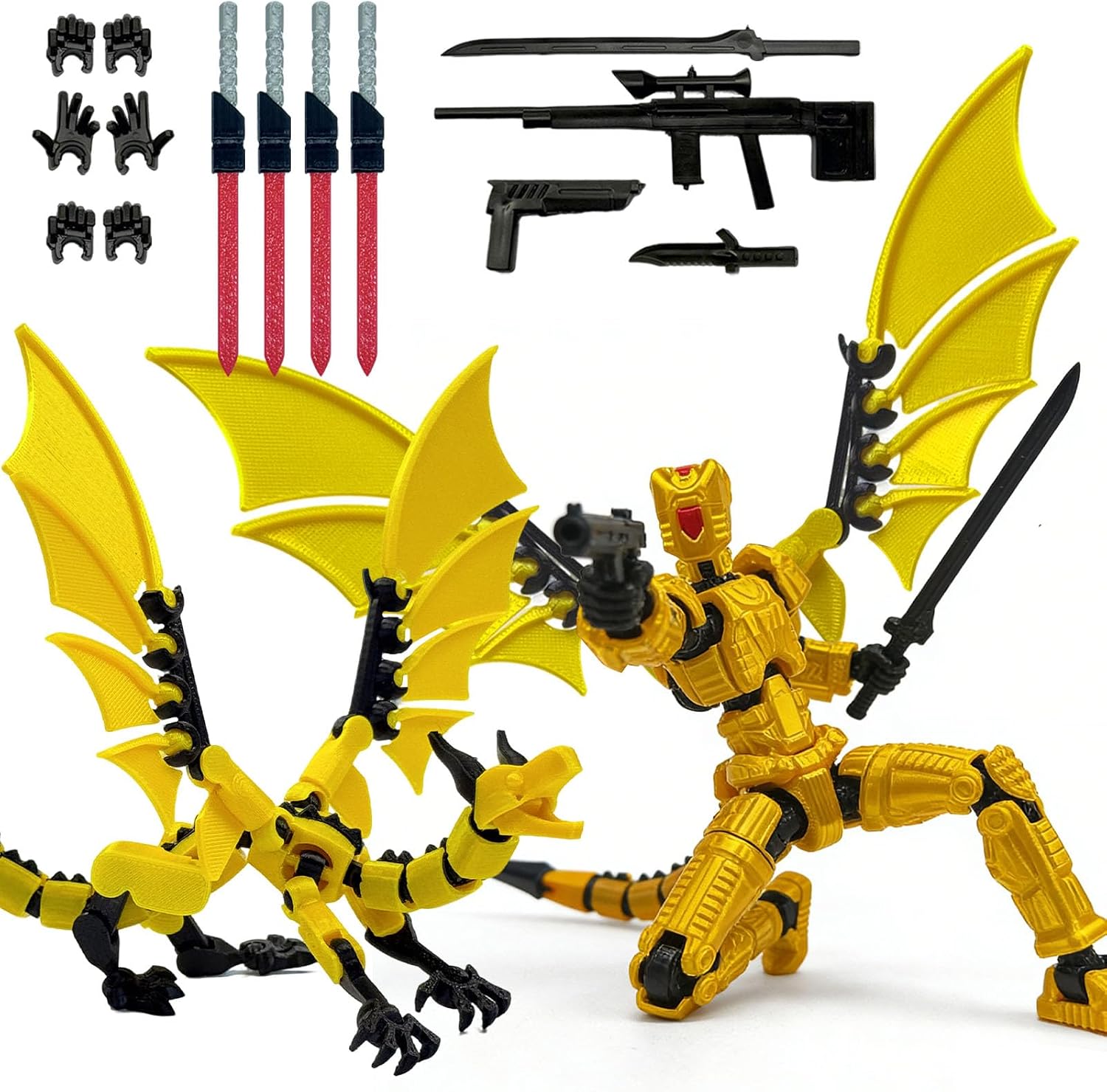 2PCS 3D Printed Assembly Completed Robot T Action Figure Set with Dragon
