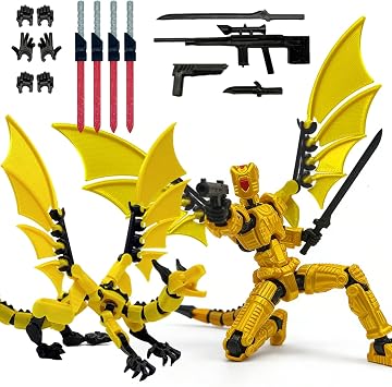 2PCS 3D Printed Assembly Completed Robot T Action Figure Set with Dragon