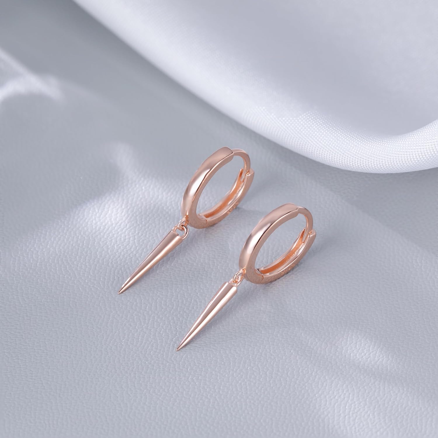 SLUYNZ Sterling Silver Spike Small Hoop Earrings for Women Teens Geometric Hoop Earrings Huggie Drop - Image 5