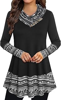 Cowl Neck Tunics Long Sleeve Patchwork Form Fitting Casual A-Line Top Blouse Price In India