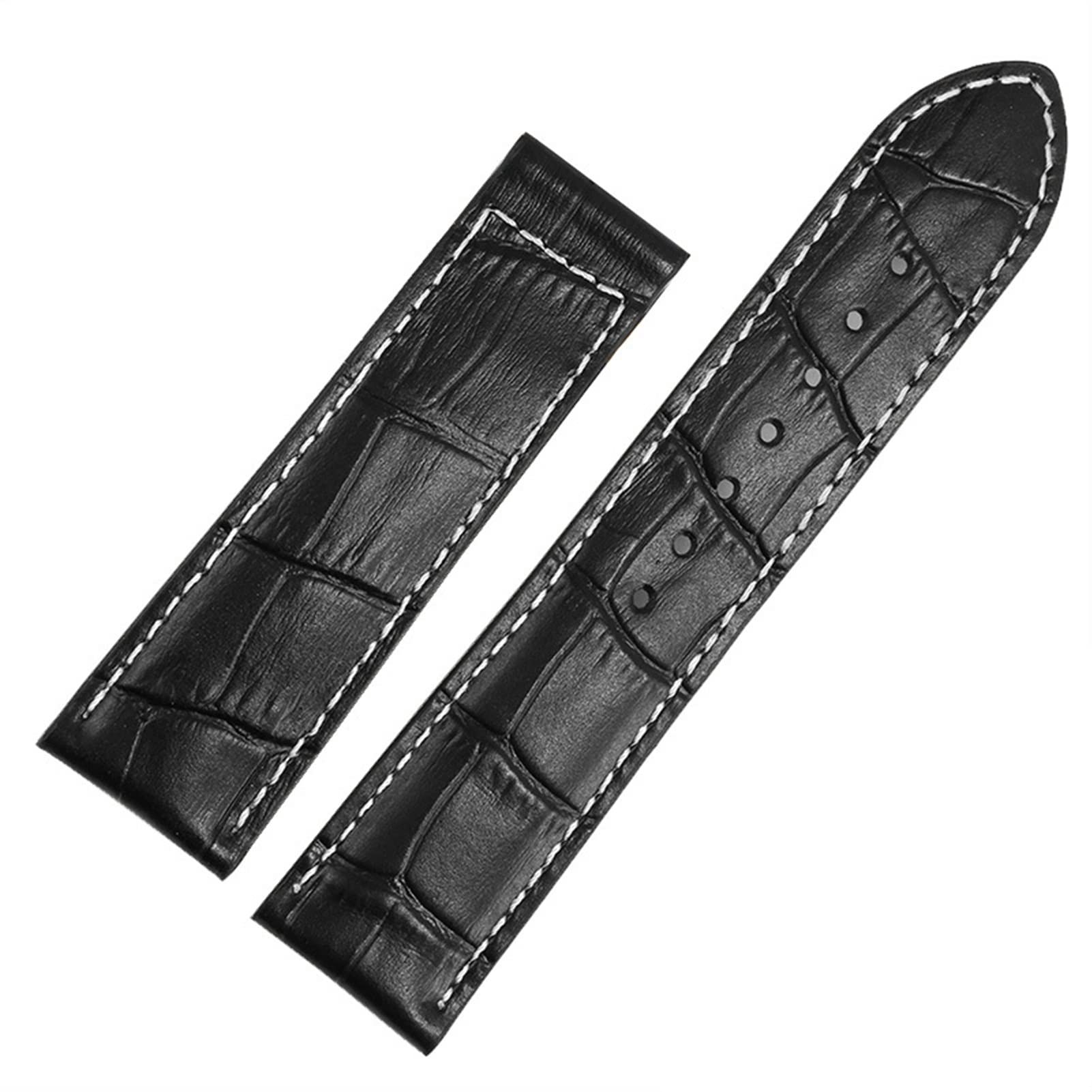 Bracelet montre cuir véritable 22mm noir mat pour remplacer votre cuir usé sans boucle