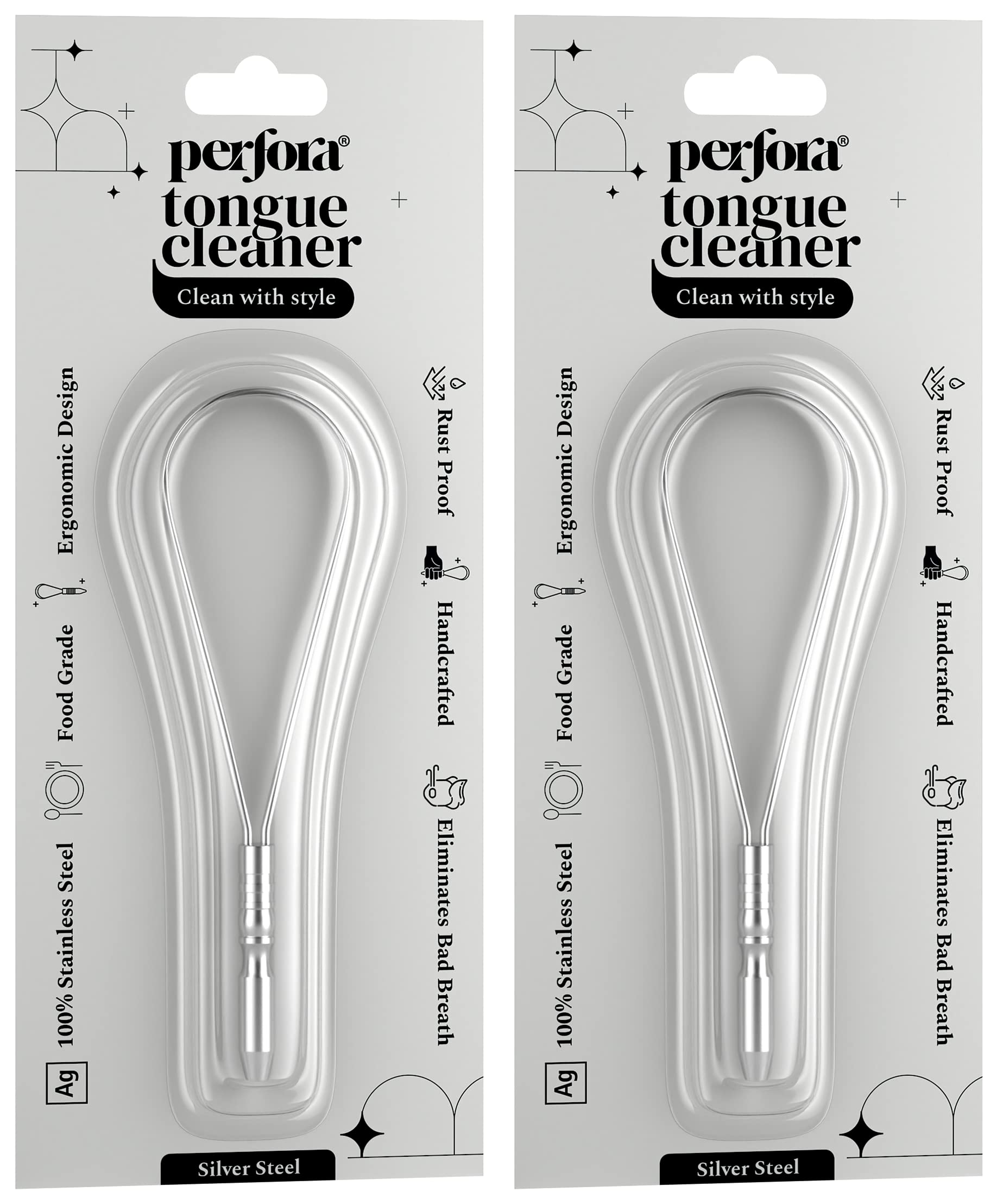 Perfora Silver Steel Tongue Cleaner For Men And Women | For Fresh Breath Improved Taste Sense & Bacteria Removal
