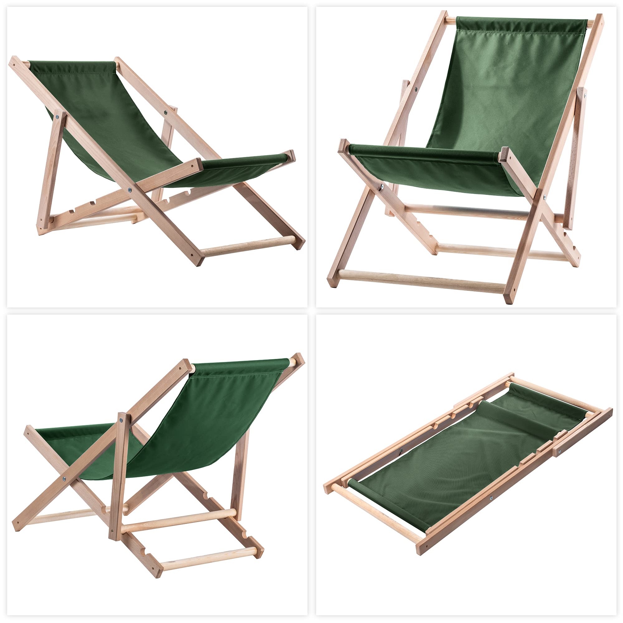 KADAX Sedia a Sdraio Pieghevole in Legno Massello di Faggio, Regolabile per il Relax al Mare, sul Balcone, in Terrazza e nel Giardino (Verde Scuro)