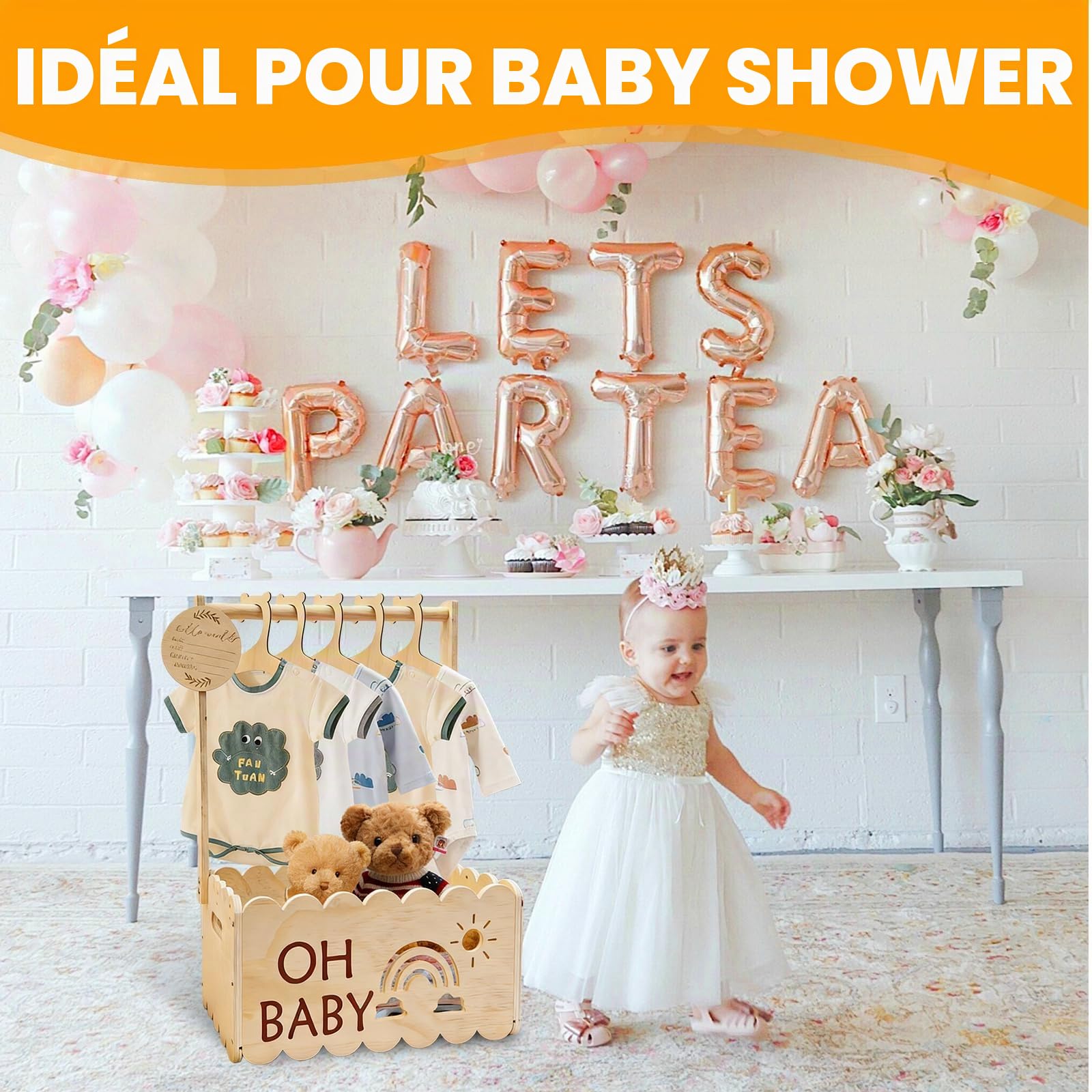 Cadeau de fête prénatale en bois avec poignée - Panier de rangement pour bébé - Panier cadeau en bois pour nouveau-né - Pour nouveau-né - Idéal pour les couches, les vêtements et les jouets (couleur