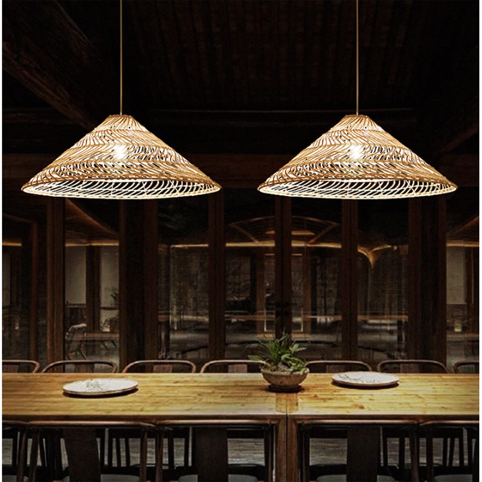 Lampadario in Rattan Fai da Te in bambù, Lampada a Sospensione Industriale Vintage in Stile Giapponese, Lampada a Sospensione per Sala da Pranzo, Lampada a Sospensione con Cavo Reg
