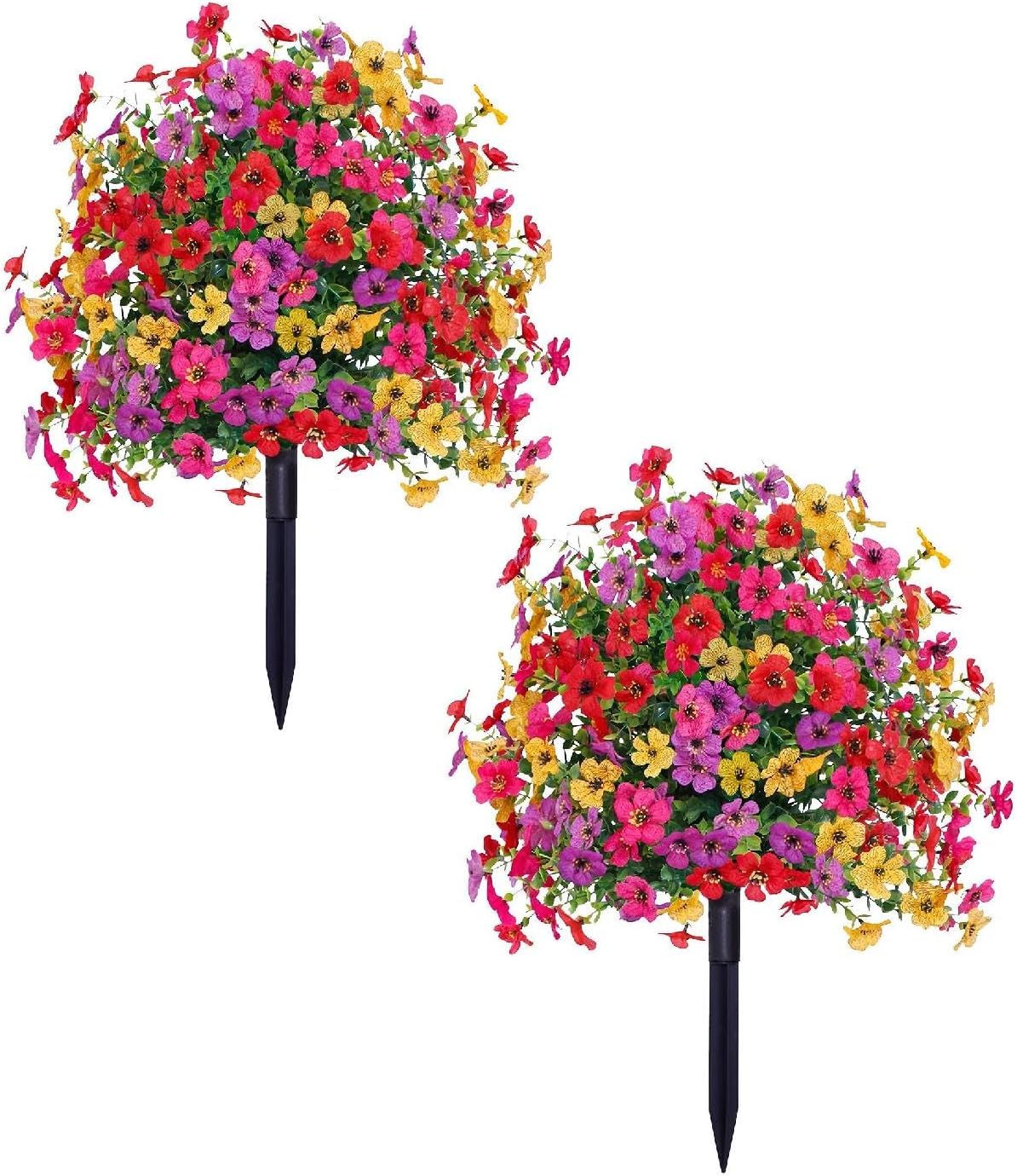 2 Bundles Artificial Violet Rose Bushes with Spikes, Outdoor UV Resistant Waterproof Flowers, Decorative Flowers, Garden Porch Patio Decor, Low Maintenance No Watering Needed (D)