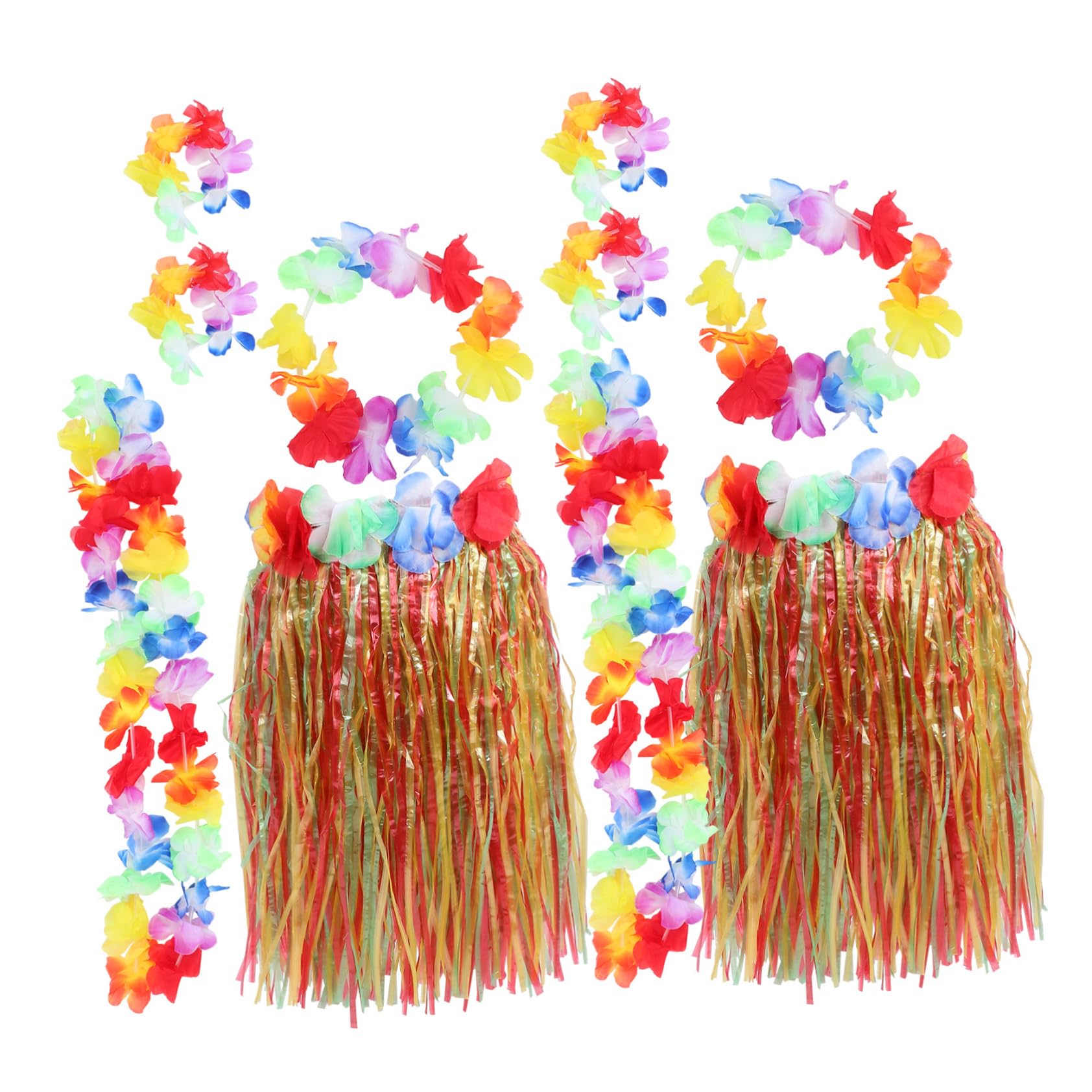 OFFSCH 2 Sets Hula Garland Set Beach Party Skirt Luau Garland Decorative Garland Luau Party Costumes Hawaiian Necklace Hawaii Themed Prop Beach Hula Skirt Luau Party Skirt Colorful Cloth