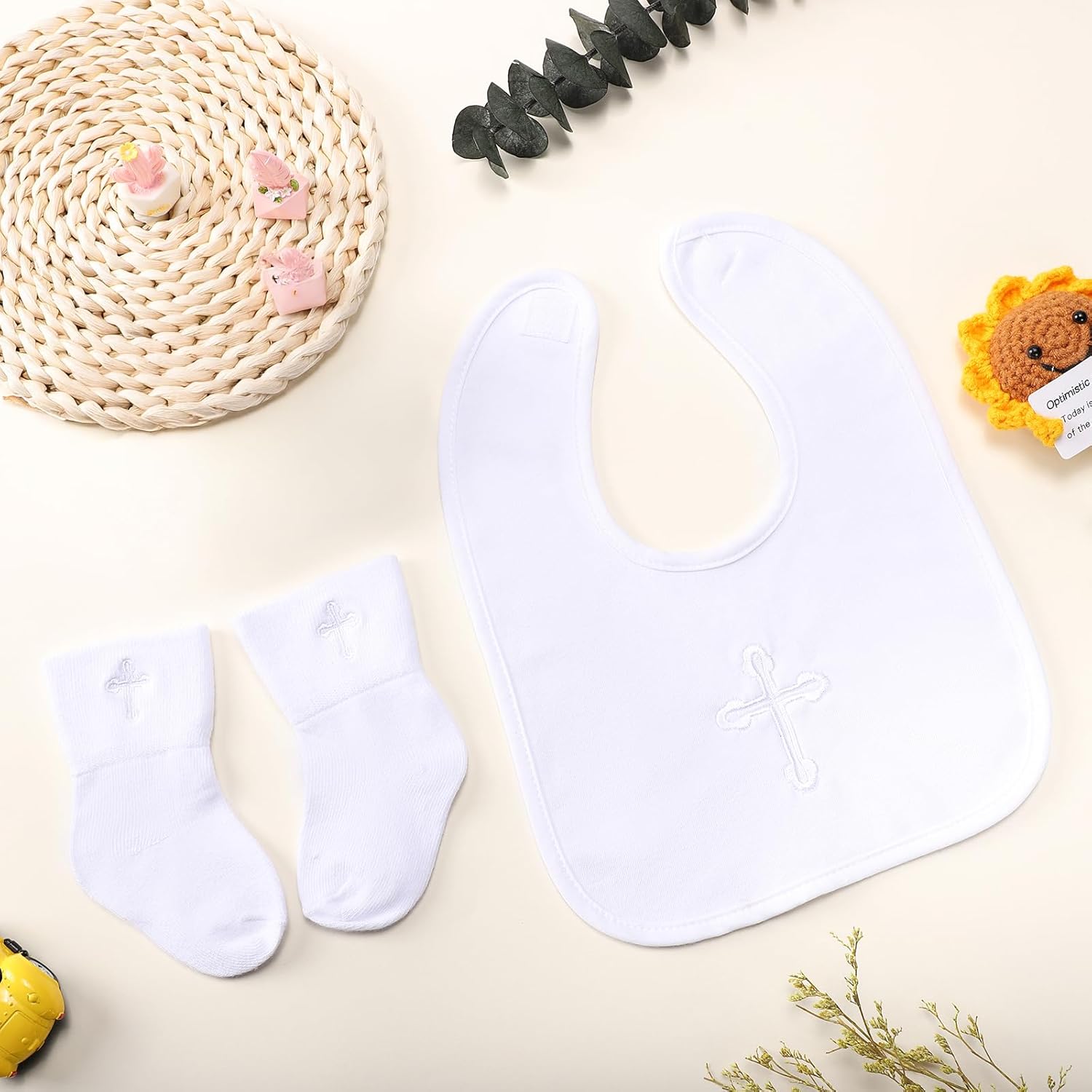 Infant Baby Boys and Girls Christening Baptism Outfits Embroidered Cross White Bib with Socks,Baptism Christening Dresses for Boys and Girls,Vestidos De Bautizo Para Niña Niño - Image 5