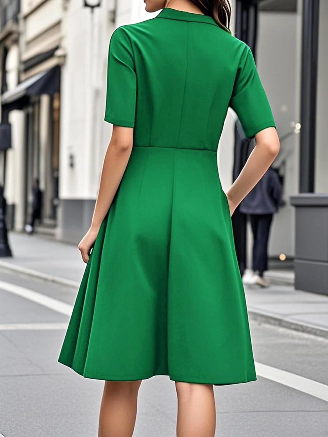 oxiuly Women's Vintage Bow Tie V-Neck Pockets Casual Work Party Cocktail Swing A-line Dresses OX278