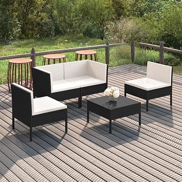5 Piece Patio Lounge Set with Cushions,Outdoor Patio Furniture,Outdoor Sectional Sofa,Outdoor Seating,Porch Furniture,Patio Conversation Seat,for Porch,Garden,Backyard, Poly Rattan Black