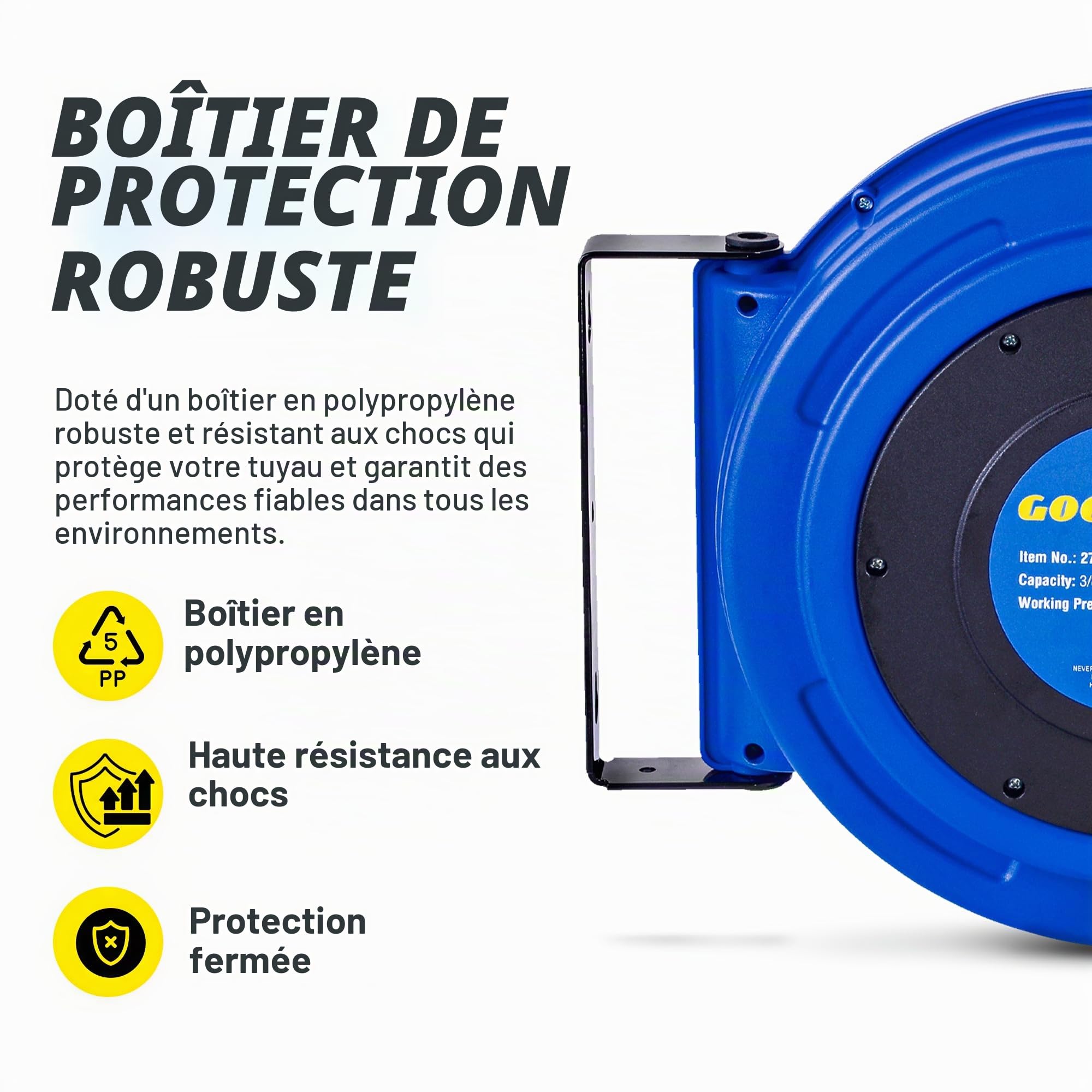 Goodyear rétractable compresseur d'air/eau dévidoir, max. 300psi (3/8" x 65 ft) hybride polymère flexible