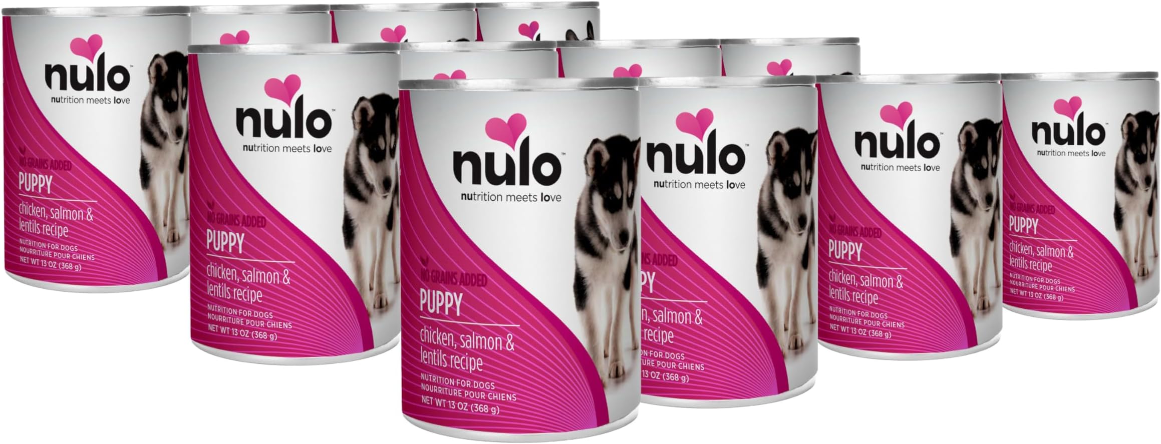 Grain-Free Chicken, Salmon, & Lentils Recipe Wet Canned Dog Food for Puppies, 13 Ounce, 12 Cans