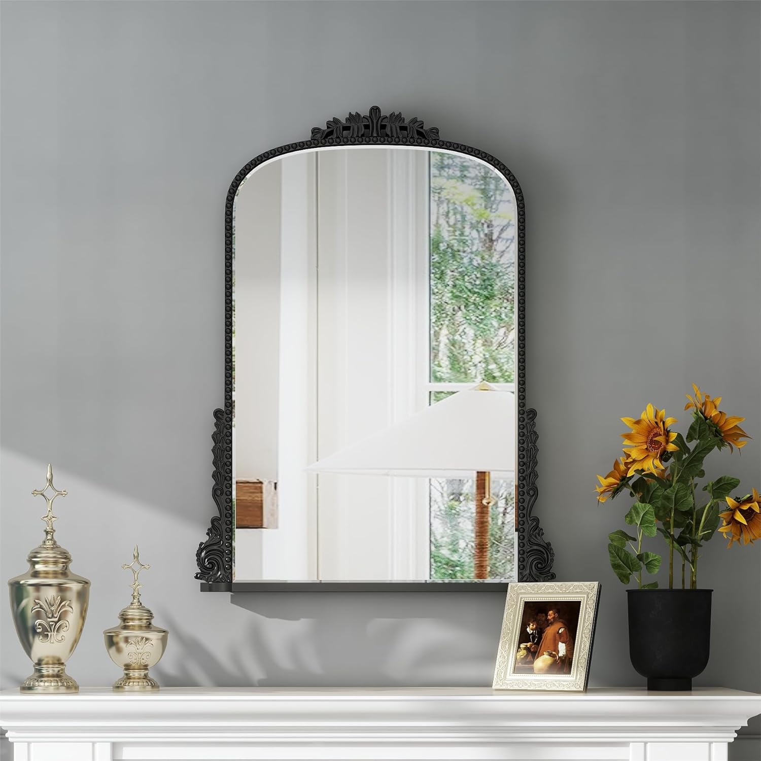 (Similar)SHYFOY Antique Black-Gold Wall Mirror Baroque Ornate Mirrors for Wall Decor, Decorative Arche Mirrors for Entryway Bathroom Powder Room, Traditional Elegant Old Mirror, 31.5'\" X 23.6'' Back-gold 31.5\" x 23.6\" Tall Ver.