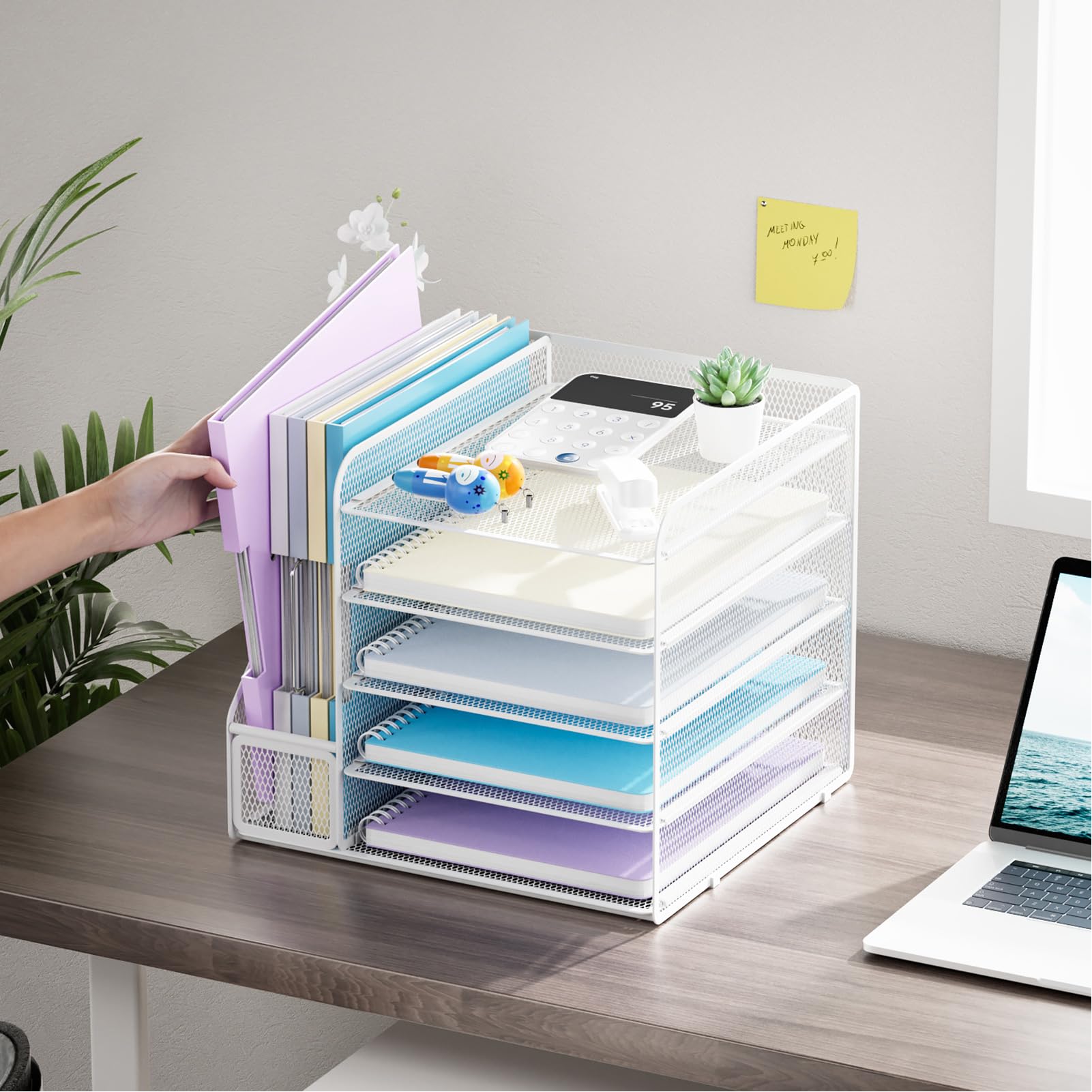 Marbrasse Organizer da scrivania e accessori, organizer per lettere a 5 livelli con porta documenti, organizer per documenti in rete per scrivania, accessori da scrivania e organizzazione per