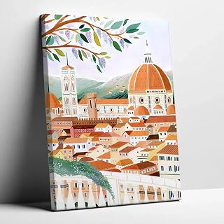Florence Art Print, Cathedral Wall Art, Italy Travel Artwork, Canvas Painting, Framed for Living Room, Home Office Decor (11x14)