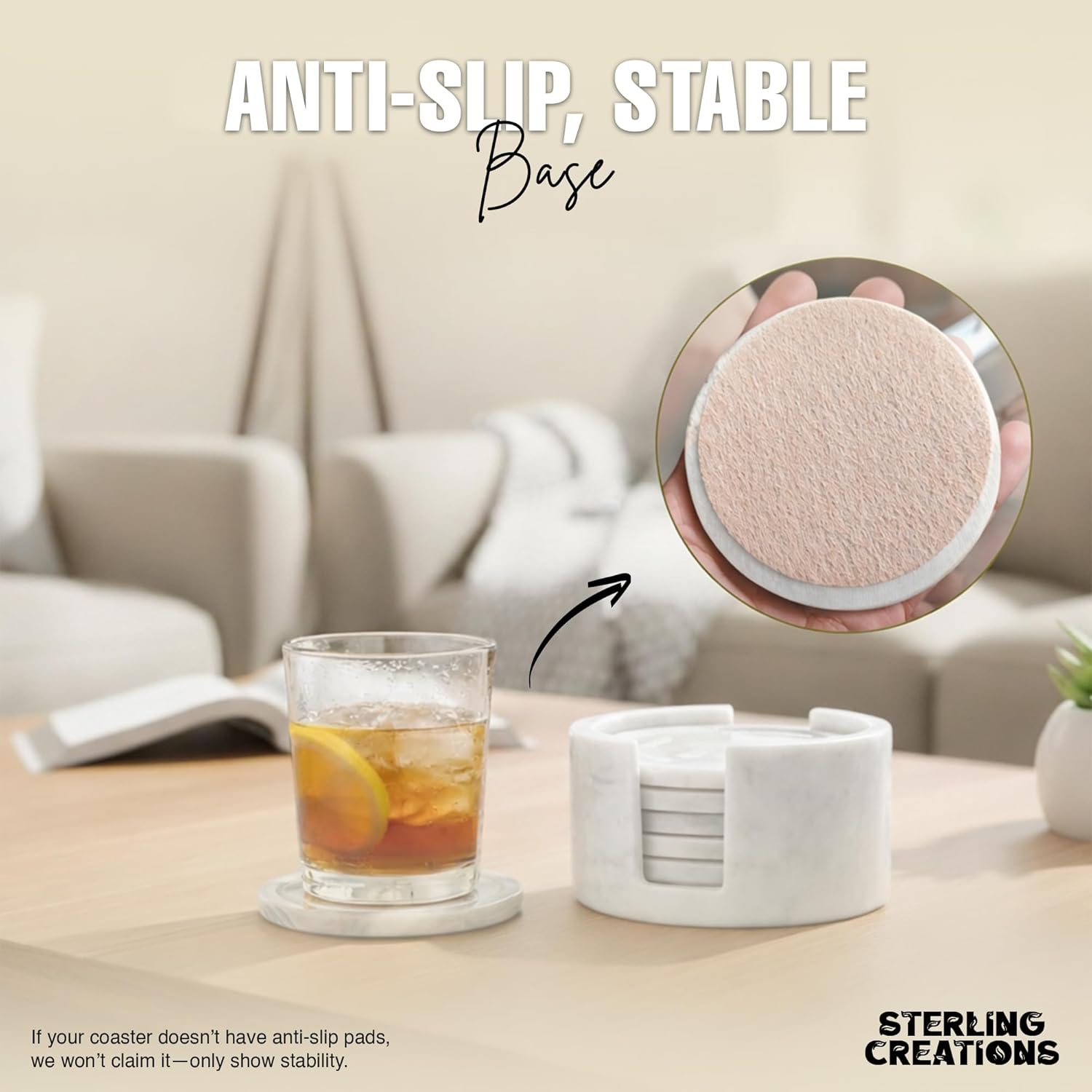 Handmade Marble Coasters Set of 6 with Holder |4 Inch Round Stone Drink Coasters for Coffee Table, Dining & Kitchen Decor Elegant White Coaster Set for Home & Bar Accessories