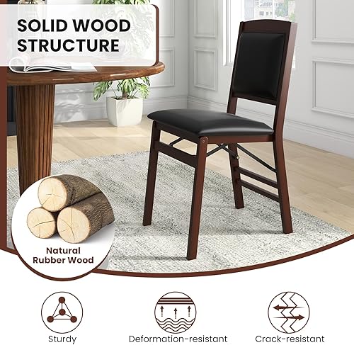 Miniatura 7 de KOTEK Juego de 2 sillas de comedor plegables, sillas de cocina de madera con asiento y respaldo acolchados, sillas laterales plegables sin brazos