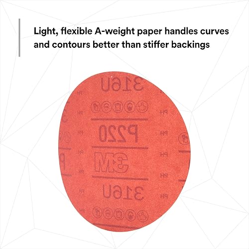 Miniatura 6 de 3M Hookit - P80D, disco de arena abrasiva, rojo, 6 pulgadas., Grado P220, Rojo