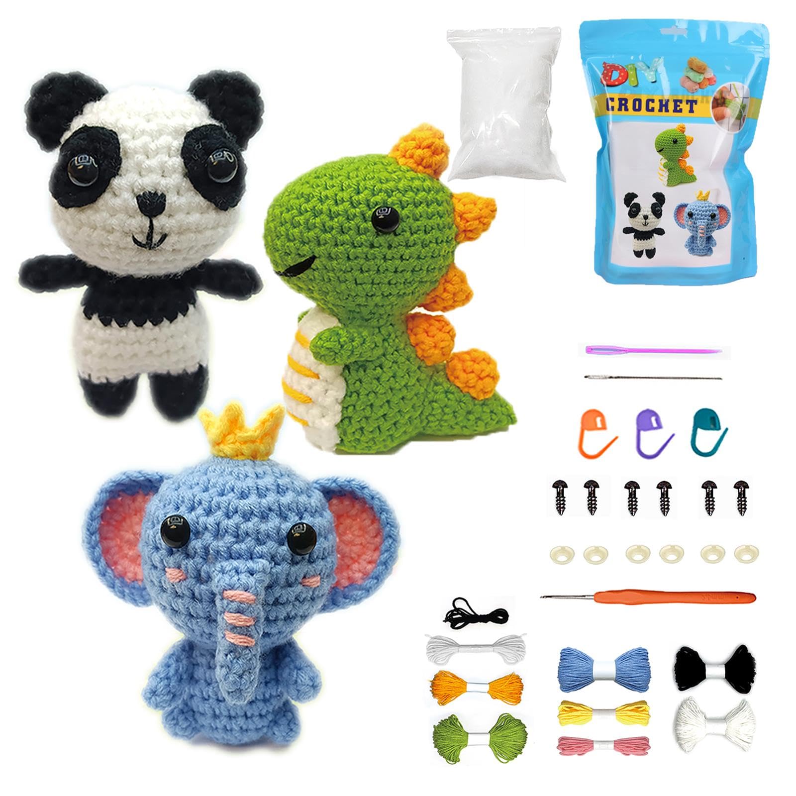 UXSIO Crochet Kit for Beginners, 3 Pcs Animals Pattern Beginner Crochet Kit for Adults - Starter Learn to Crochet Kits with Video Tutorials and DIY Knitting Yarn Hook Set