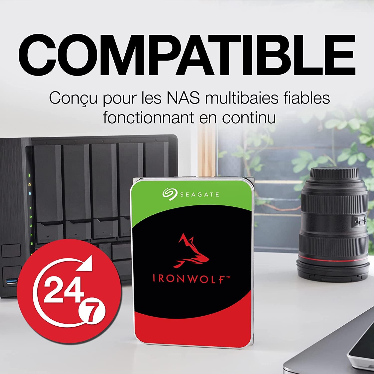 Seagate IronWolf 8 to, Disque Dur Interne NAS HDD, CMR 3,5' SATA 6 Gbit/s 7 200 TR/Min, 256 Mo de mémoire Cache, pour NAS Raid, Ouverture Facile