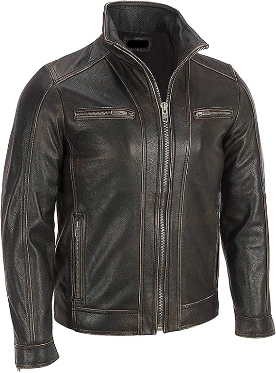 Mens Distressed Black Rivet Leather 