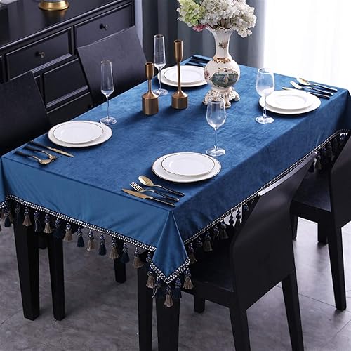 Miniatura 5 de Elegante y lujoso mantel cuadrado pequeño y grande de lujo, terciopelo sólido noble, rectangular, elegante, mantel con borlas, mantel rectangular