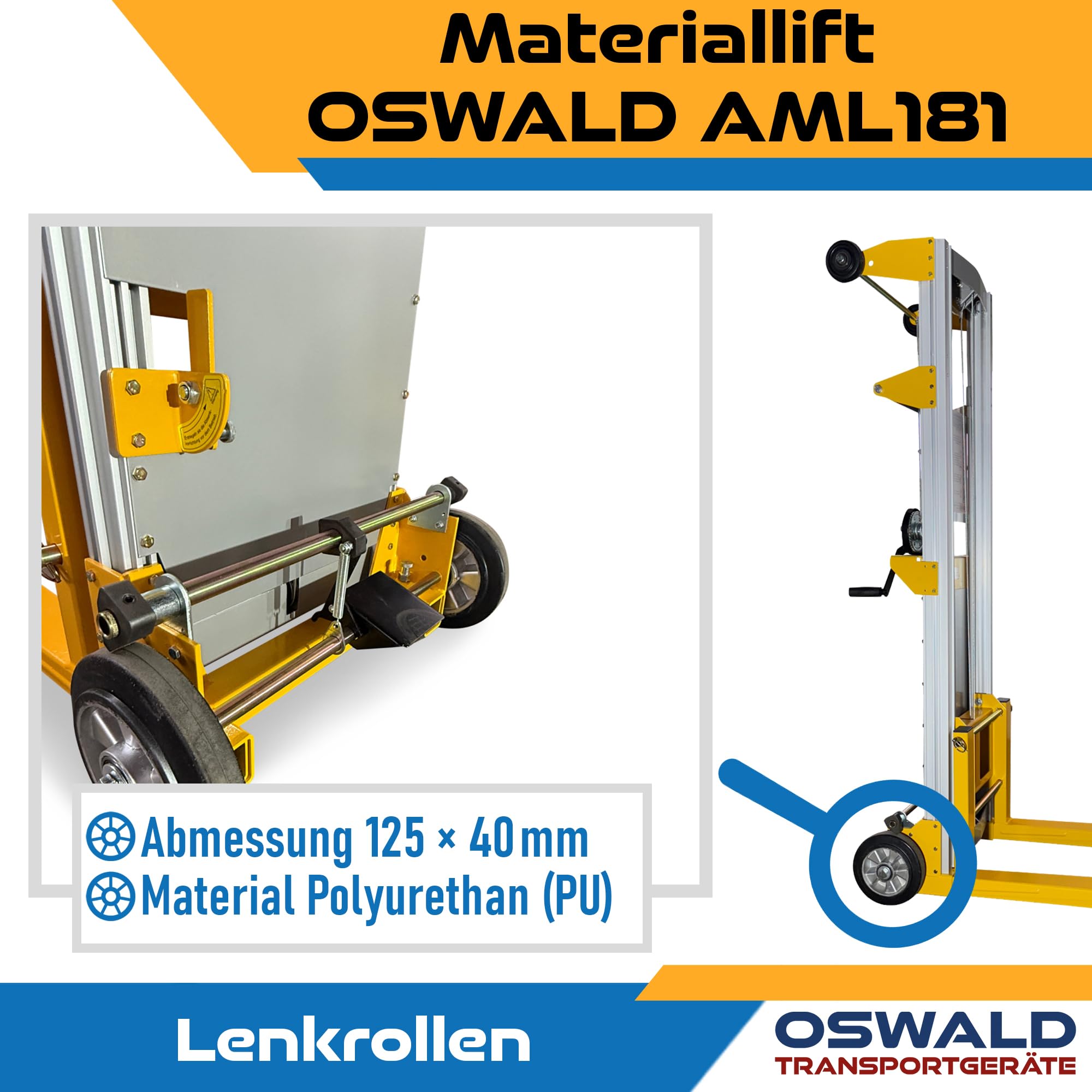 Materiallift AML181 mit Seilwinde - 181 kg Tragkraft - 2.500 mm Hubhöhe - Handstapler