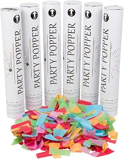 Clover Products 12" Biodegradable Confetti Cannons | 6 Pack Confetti Poppers for Weddings, Birthdays & Parties | Air-Powered Party Poppers Shoot 25 Feet | Safe for Indoor & Outdoor Use