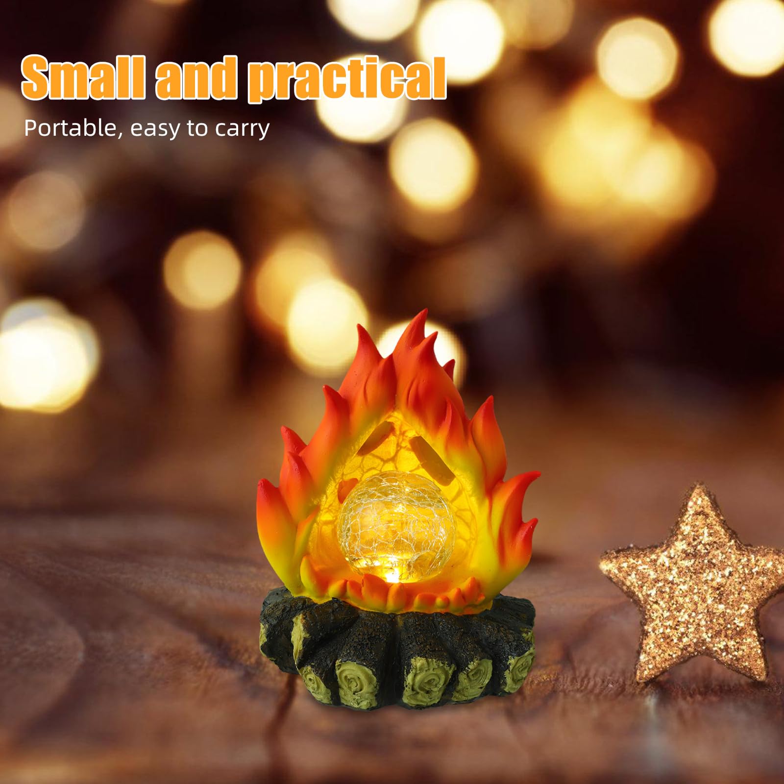 Solarbetriebenes Kunstharz Feuerstellenlicht mit 3d-led Flammeneffekt | Wetterfest, für Halloween und Weihnachten, Wohnzimmmer Deko, Lagerfeuer Ornament