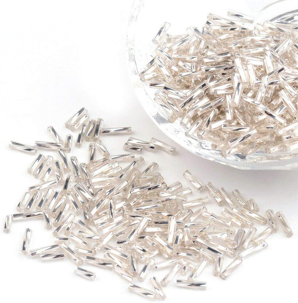 1250Pc/50G Czech Glass Tube Beads Twisted Silver Lined Bugle Loose Beads 6X1.8Mm L