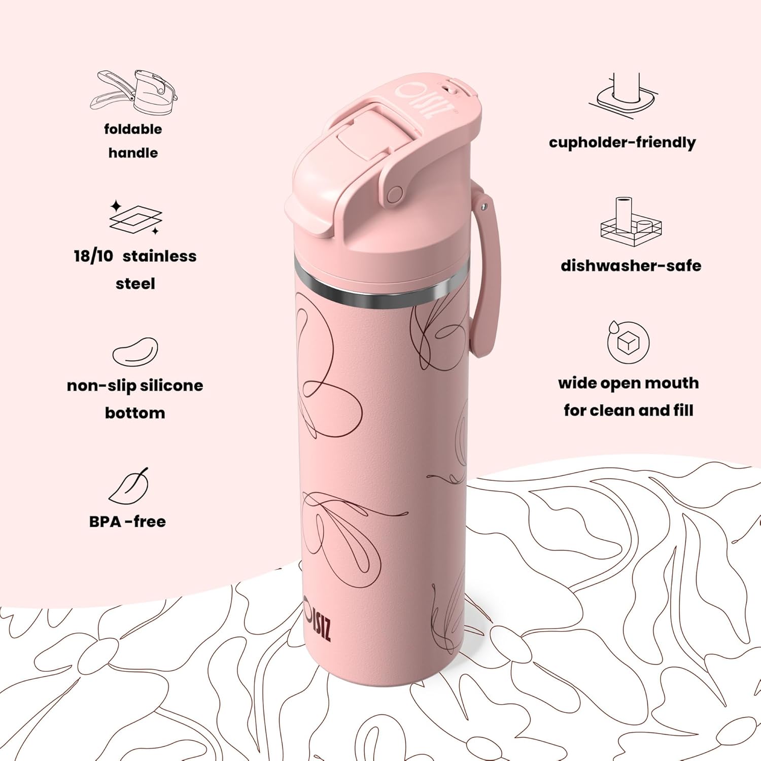 OISIZ Insulated Water Bottle 24 oz with 2 in 1 Spout and Straw Lid,One Click Safety Lock,100% Leakproof,Keep Cold 24H,Vacuum Stainless Steel Water Bottle for School,Travel and Sports,Dishwasher Safe - Image 4